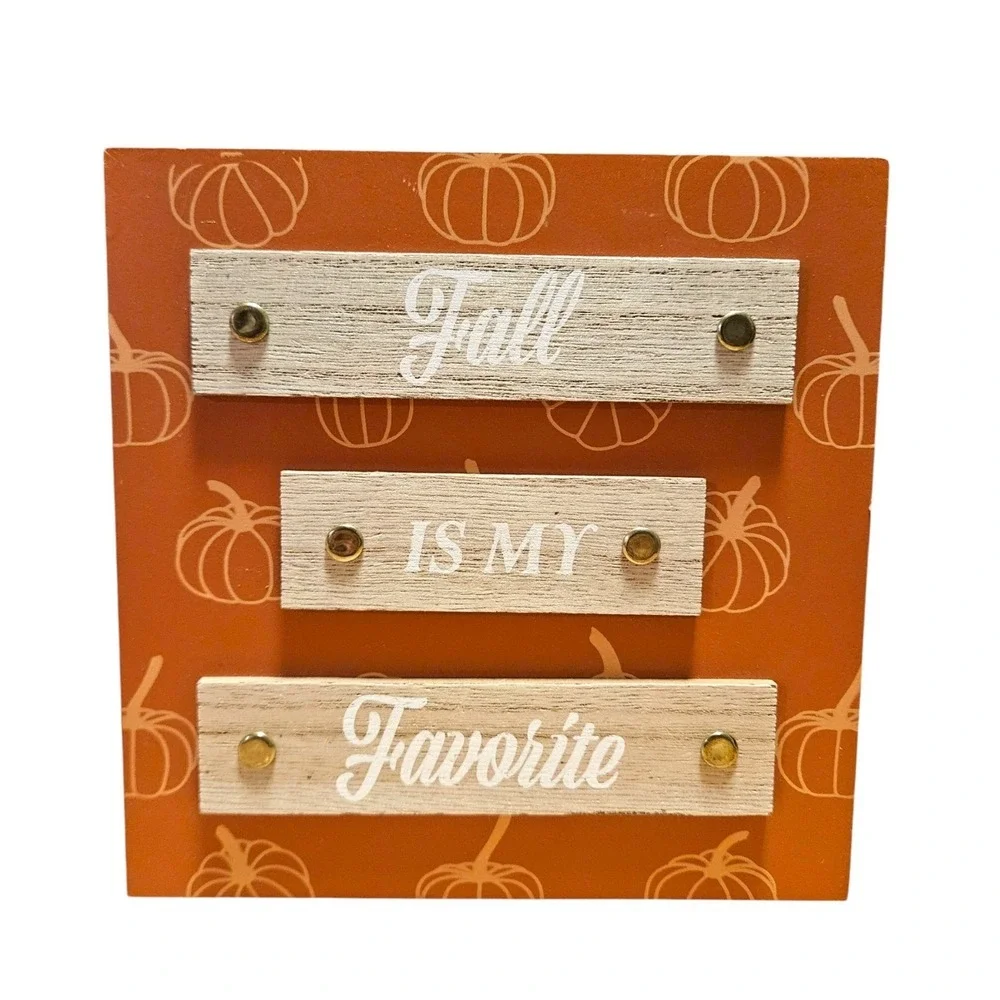 Target Bullseye Fall Decor Set of 2 Autumn Pumpkin Wood Shelf Sitter Signs